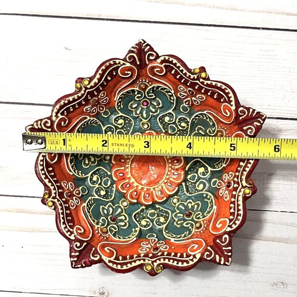 Old World Hand Painted Jeweled Indian Trinket Dish - Picture 4 of 5